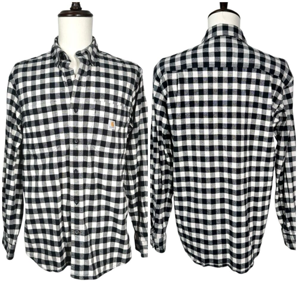 Carhartt | Men | Relaxed Fit Black Gingham Plaid Flannel Work Shirt | Medium